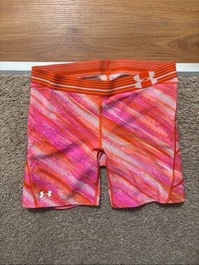 Under Armour Woman’s Md Pink & Orange Striped Performance Compression Shorts